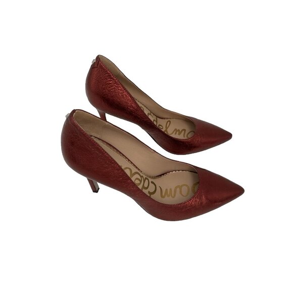 SAM EDELMAN "HAZEL" METALLIC RUBY RED LEATHER POINTED HEELS, Dorthy Size 7.5 - Picture 9 of 13